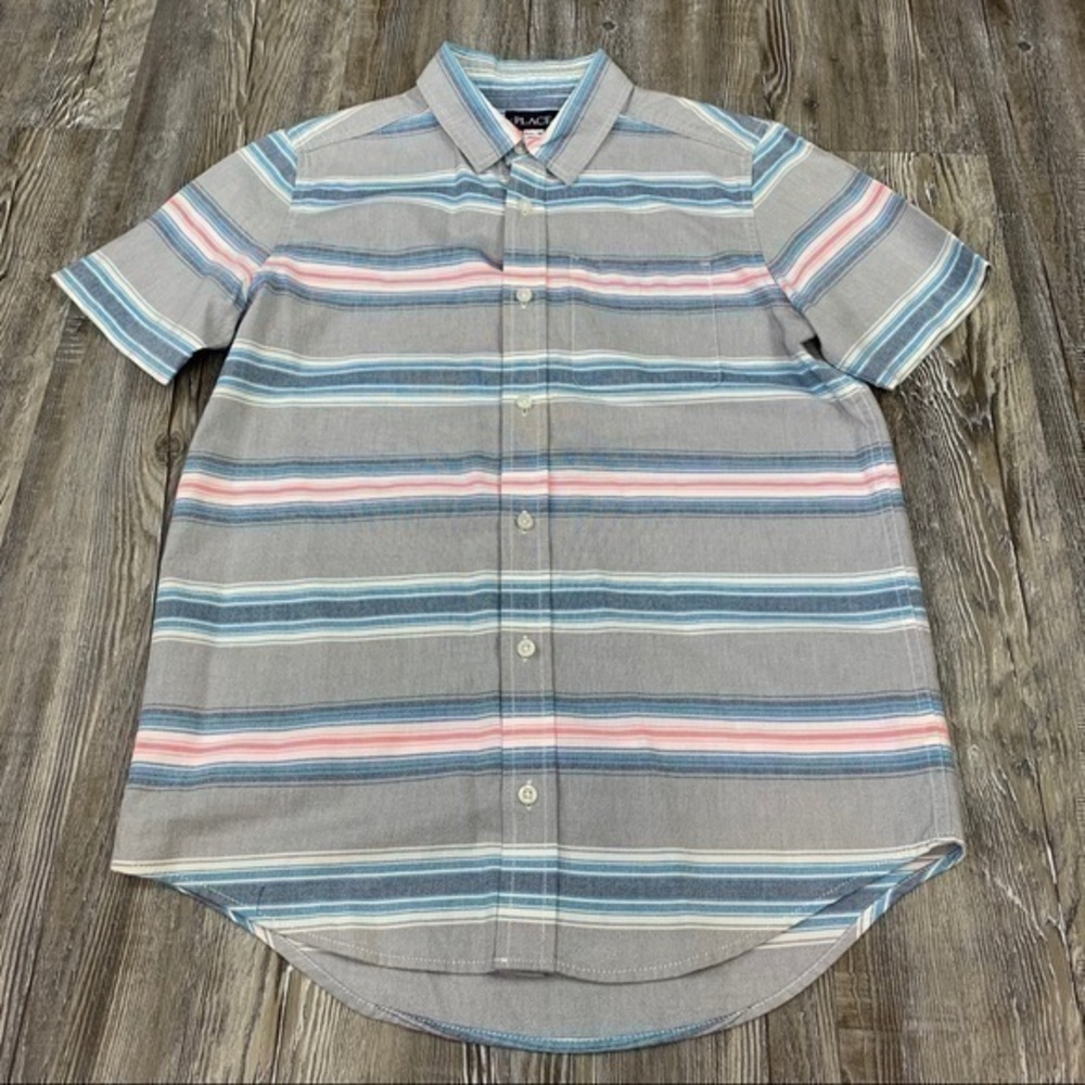 Children’s Place Gray Pink Blue Stripe Shirt